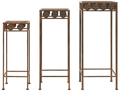Makastle Vintage-Stil Metall Design Säule Dekosäule Blumen Podest 3er Set, Blumenhocker Blumenständer Beistelltisch Pflanztisch Pflanzenständer für den Innen- sowie Außenbereich, Rostfarben