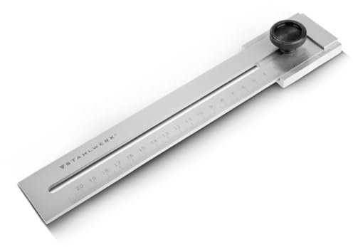 STAHLWERK Streichmaß mit 200 mm Messbereich und 0,1 mm Nonius, Anreißwerkzeug/Markierungslehre/Anreißlineal mit flachem Schieber aus rostfreiem Edelstahl