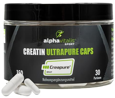 Creatin Monohydrat Kapseln optimal dosiert - 700 mg Premiumrohstoff Creapure Caps - 150 Stk. - 100% vegan & ohne Zusätze - geschmacksneutral und leicht zu dosieren von alphavitalis
