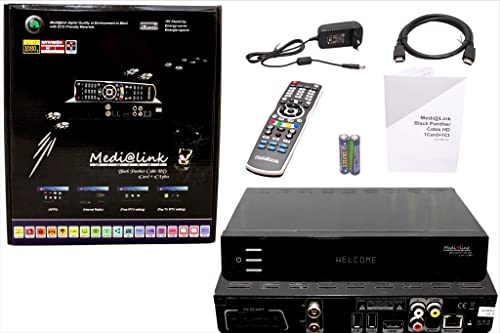 Medialink Receptor de cable con función de grabación, CI, CX, VFD para cable TV - Black Panther Cable Receptor con pantalla alfanumérica, HDMI, lector de tarjetas, PVR, USB, SCART, LAN + cable HDMI