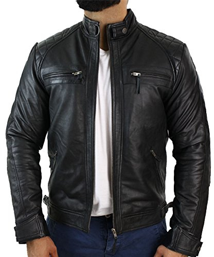 TruClothing.com Herren Lederjacke Biker Jacke Winddicht Winter Motorradfahrer Echtleder Jacken Mantel Retro
