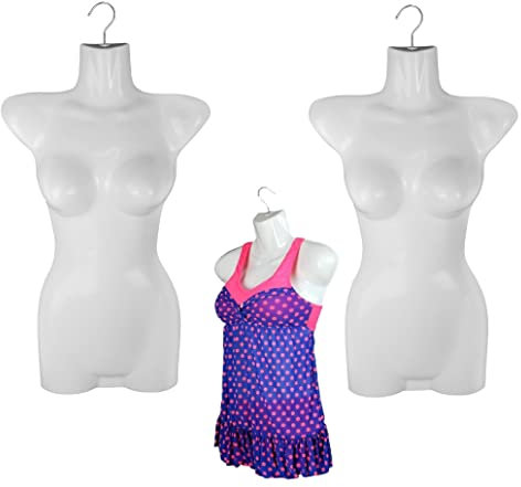 Lot de 3 Torses Féminins - 70 cm - Buste de Femme en Plastique - Haut du Corps Semi-Plastique Blanc - Buste Mannequin - Body pour Femme - Mannequin