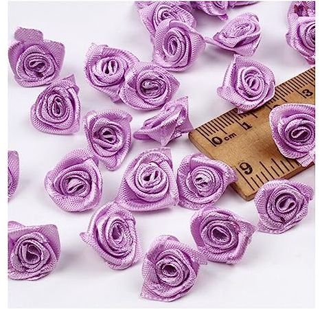 Yurosiay 300 mini rose in raso, 15 mm, mini rose, in tessuto fatto a mano, piccole rose in raso colorato, decorazione per la casa, matrimoni, decorazioni fai da te, lilla chiaro