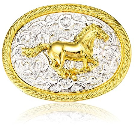 Western Gürtelschnalle für Damen und Herren - Silber & Golden Gun Horse Gürtelschnalle - Schaf Bull Gürtelschnalle Hahn Gürtelschnalle, Gold, Small