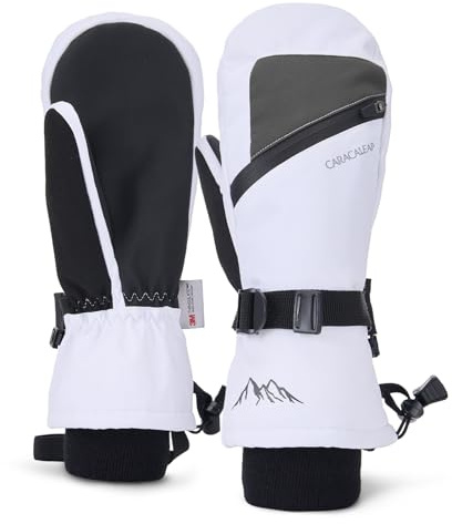 Caracaleap Skihandschuhe Winterhandschuhe Handschuhe Herren Damen Winter Schnee Fäustlinge Wasserdicht Winter Handschuhe Weiß S-M