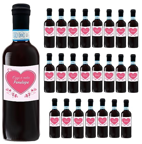 24 bottiglie mignon personalizzate di vino rosso (0.25L) perfetto per bomboniere per battesimo (È nata)
