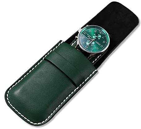 Papten Luxury PU Leather Watch Pouches Portable Single Watch Travel Case Travel Bag For Travelling Business Trip (Green)