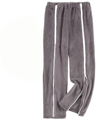 Korallenfleece-Patientenhose mit Reißverschluss für Herren Postoperative Inkontinenz-Bekleidung für Bettlägerige Patienten und Ältere Menschen (Color : Gray, Size : XL)