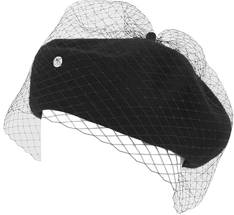 JowTreex Béret français en laine pour femme - Couleur unie - Avec voile - Pour mariage, fête, église, Noir , M