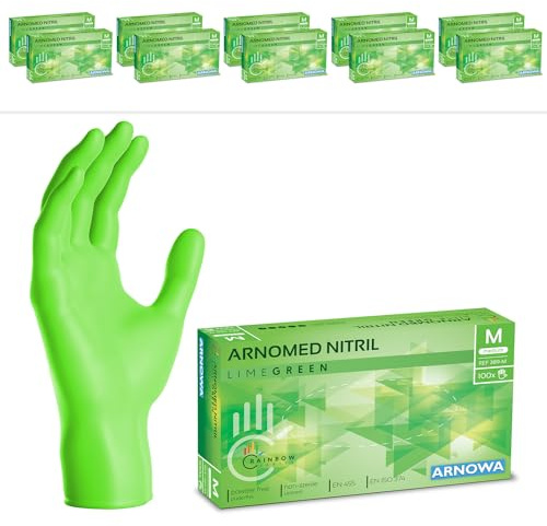 1000x ARNOMED® Einweghandschuhe Grün, Nitril Handschuhe, Einmalhandschuhe M | Nitrilhandschuhe Einweg puderfrei, Gummihandschuhe Einweg, Schutzhandschuhe, Handschuhe Nitril in XS, S, M, L, XL