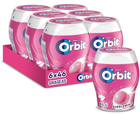 Orbit Bote de Chicles Sin Azúcar Bubblemint, Afrutado, fresco, Intenso y de Larga Duración en formato Gragea (6 x 46 chicles)