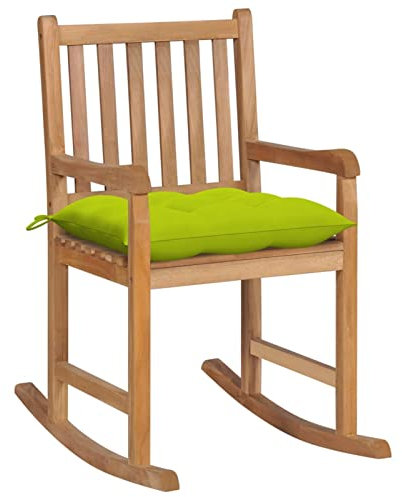 ZEYUAN Silla Mecedora de Madera Maciza Teca con cojín, Silla Balancin, Mecedora Jardin Exterior, Silla Terraza, Sillas Terraza Exterior, Verde Brillante