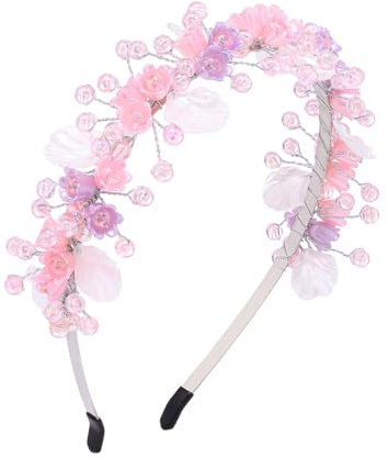 IYOU Blume Mädchen Stirnband Rosa Blume Haarreif Kristall Braut Hochzeit Haarschmuck für Mädchen