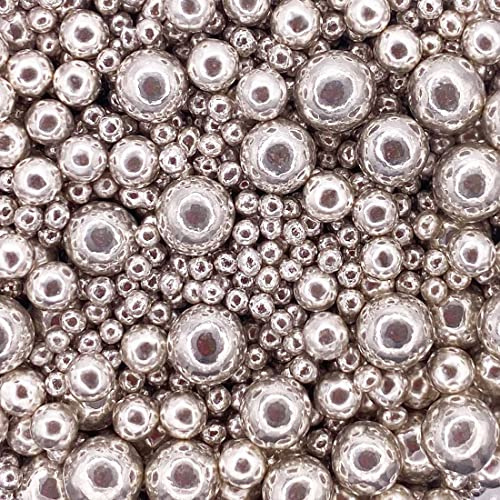 A Pinch Of - Bigger - Pearls Mix - High Shine Silver Cake Topper Sprinkles - 70g Edible Shimmer Ball Cupcake Decorations - Weddings, Christenings & Parties