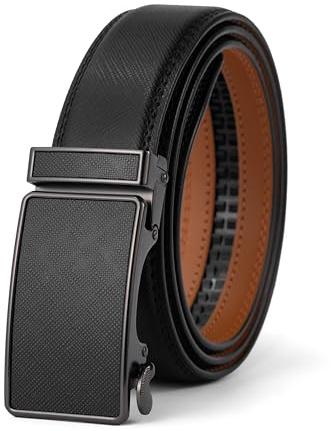 VRLEGEND Bälte män automatiskt läderbälte män spärrhake utan hål för affärsklädsel, storlek anpassad, med presentförpackning, Svart 25767, Taille 48W-52W=Länge 150cm