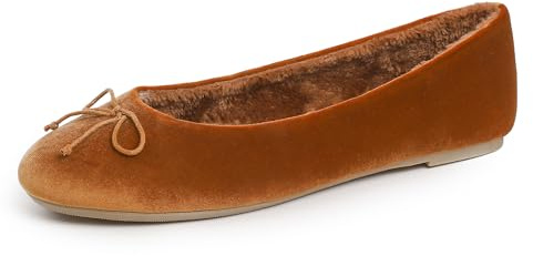 Feversole dam bomull, stängda tofflor, ballerina tofflor, Kamel sammetspäls fodrad, 37 EU