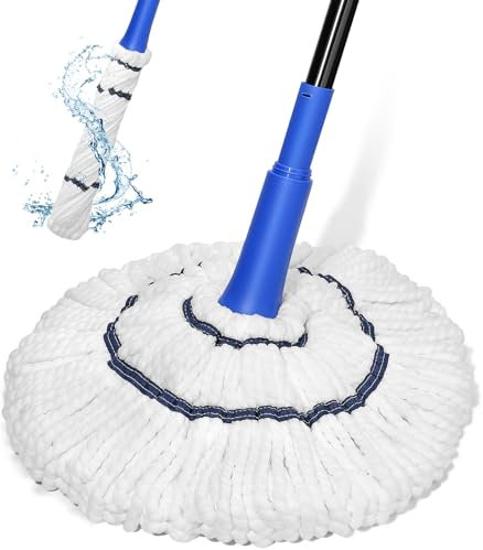 BUVE Serpillère torsadée à essorage automatique pour le nettoyage du sol, serpillère en microfibre avec essoreuse à long manche, serpillère humide pour sols durs, vinyle, carrelage, nettoyage