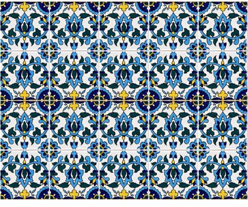 20 glasierte Keramikfliesen – Stile Floreale (El Habib Blu Cielo) – 10 x 10 cm, Dicke 0,6 cm – tunesische Fliesen, hergestellt mit handwerklichem Siebdruck – geeignet zum Abdecken
