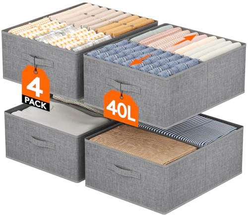 Lifewit Organizer Armadio, Cassetti per Armadio Interno Pieghevoli, Contenitori per Armadio Salvaspazio con Divisorio Rimovibile, Scatole per Armadio Rigide, 40L (50 x 40 x 20 cm), Set di 4