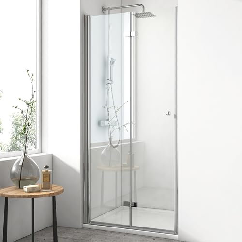 EMKE Duschtür 120x185cm Falttür Dusche, Duschabtrennung Faltbar Duschwand Pendeltür Nischentür Duschtüren Duschtrennwand Glas 6mm Sicherheitsglas Glastür