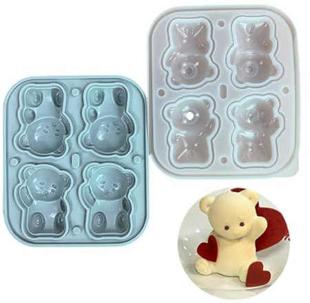 URFEDA Moule en Silicone Gâteau Ourson Moule à Chocolats Ourson Moule à Gâteaux Mousse Moule à Pudding DIY Moule à Dessert en Silicone Animaux Moule de Cuisin avec Entonnoir