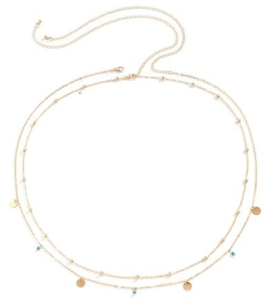 2 Stück Bauchkette Gold für Frauen,Bikini Körperkette Geschichtet,Boho Quaste Taillenkette,Hüftkette de Körperschmuck für Frauen und Mädchen