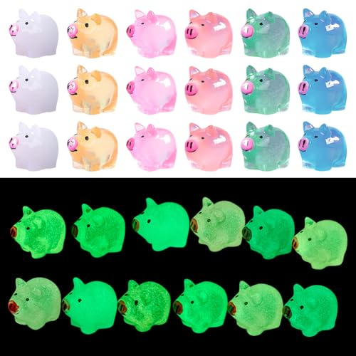 JIHUOO 60 Stück leuchtende Mini-Schweine aus Kunstharz, winzige Kunststoffschweine, die im Dunkeln leuchten, Miniaturschweine, Tiere, niedliche Tier-Charms, Ornament für Garten, Landschaft, Pflanze,