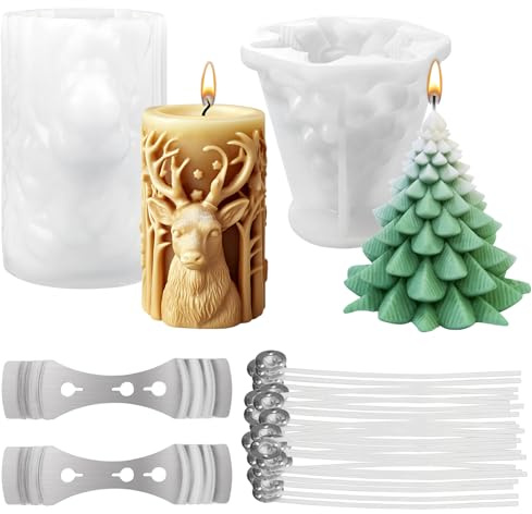 Christmas Candle Moulds, 2PCS Christmas Resin Moulds, Xmas Silicone Candle Mould for Candle Making Moulds Christmas Tree Aromatherapy Plaster Mold Christmas Party Home Decor Handmade