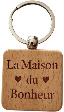 Porte-Clef en Bois Gravé et Personnalisé pour la Maison du Bonheur Cadeau Emmenagement Original Porte-Clés Personnalisé Accessoire Maison Unique
