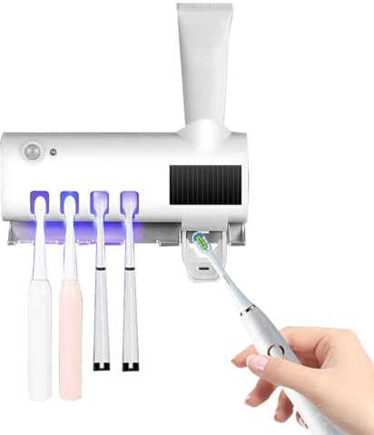 Soporte De Cepillo De Dientes Con Esterilizador UV - Dispensador De Pasta De Dientes De 4 Ranuras Montada En La Pared | Sprehiser Automático De Pasta De Dientes, Operación Manos Libres, Organizador De