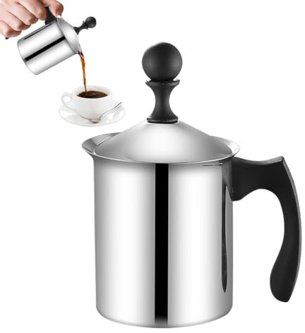 Stainless Steel Frother, Hand Held Frother, Milk Foam Maker, Professional Milk Pitcher with Ergonomic and Easy to Use for Cappuccinos, Lattes, and Coffee, 1 Piece
