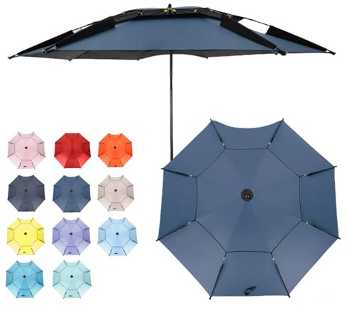 HonunGron 200/220/240cm Großer Strandschirm, Sonnenschirm Angel Windfest UV-Schutz 50+, Angelschirm Mit Erdspieß, Sonnenschirm Für Reise/Camping/Terrasse/Garten/Balkon (220cm,Marine Blau)