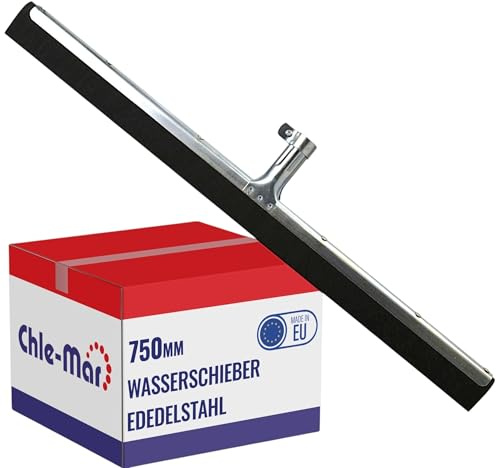 Chle-Mar Wasserschieber Bodenabzieher 75 cm, aus Edelstahl mit Schaumgummi | Abzieher Boden für Innen & Außen, Fliesen, Garage & Industrie, Wasserabzieher rostfrei & ergonomisch, Made in EU