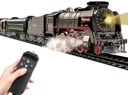 Treno Elettrico Per Bambini,Trenino Elettrico,Trenino Giocattolo Con Affumicato, Luci E Suoni, Treni Elettrico Giocattolo Con Pista Lunga Per Regali Di Natale