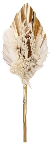 Boho Pampas Grass Cake Decoration, Palm Fan Cake Topper Gold and White, Palm Leaves Bunny Tail Grass Cakes Dried Flowers for Wedding Home Birthday Baby Shower Party Supplies (White+Gold)