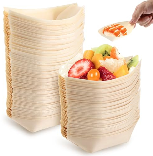 APACALI 200 cuencos para comida para dedos, desmontables, para salchichas de curry, cuencos de hojas de palma, cuencos de aperitivos, recipientes de madera desechables, ideales para aperitivos