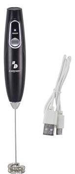 BEPER P102SBA009 Espumador de leche eléctrico recargable, batidor de acero inoxidable extraíble, USB incluido, batería de 40 minutos de duración, ideal para leche, matcha, chocolate y capuchino.