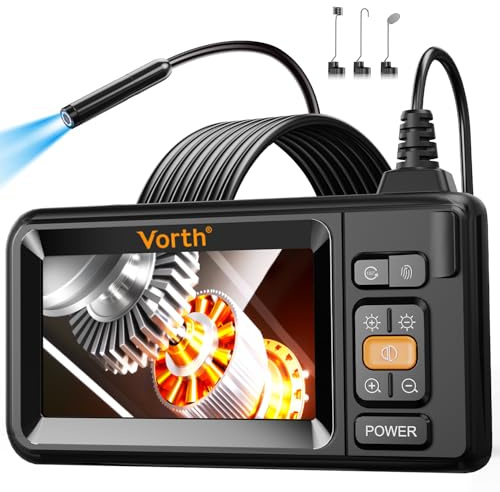 Vorth Endoscope Camera with Light, 4.3 IPS Screen 1080P Borescope Tools with 8 LED Lights, 5M Semi-Rigid Cable Snake Camera, IP67 Waterproof Sewer Inspection Gadgets Single Lens