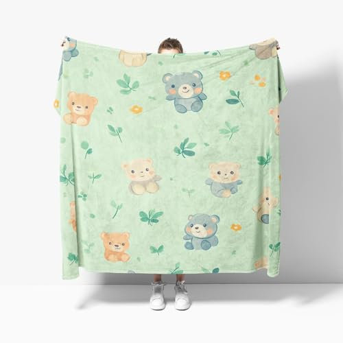 Behaart Kuscheldecke L 100x130 cm Niedlicher BäRendruck Flauschig Fleecedecke als Bettdecke/Sofadecke SalbeigrüN Wohndecke Weiche & Warme Flanell Bettüberwurf für Erwachsene Kinder