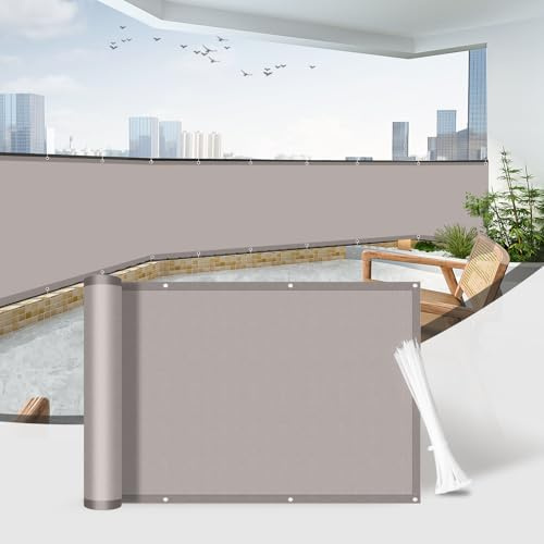 Sunnylaxx Balkongsikt 85x800cm,Balkonginsynsskydd PES Ant-UV,Skydd för Privatlivet och Säkerheten för Balkongräcken,Ogenomskinlig,Slitstark,Toupe
