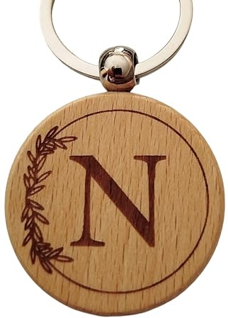 Porte-clés en Bois Gravé Personnalisé A-Z, Cadeau Homme Cadeau Femme, Porte Clef Maison Lettres Alphabet, Anniversaire Noël