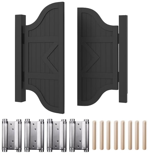 Retro Saloontür Holz – Schwingtür Mit Metallscharnieren, Cafétür Saloontür Schwingtür, Perfekt Als Trennwand Für Bar, Küche, Bad, Automatische Rückfederung(Schwarz,W:84 x H:80cm)