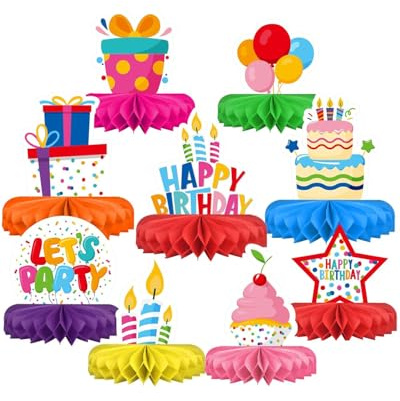 FUGLUS 8 pezzi Centrotavola per feste,Decorazioni Compleanno,Centrotavola Compleanno Bambini Happy Birthday Decorazione a Nido d’Ape Addobbi Tavolo Allestimento Compleanno