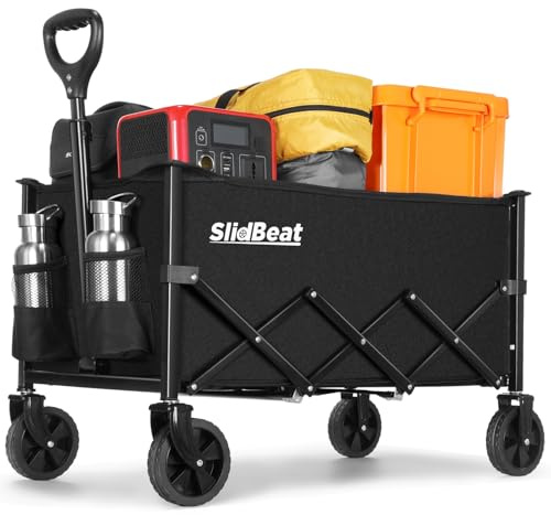 SLIDBEAT Carro Plegable con Ruedas Grandes 120L - Carrito Transporte Plegable Todoterreno, Mango Ajustable, para Compra, Jardín, Camping