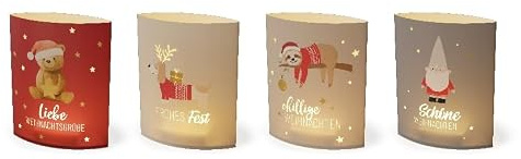 Poesielicht - 8er Set LED Dekolichter Weihnachten sortiert - Stimmungslicht mit Spruch & Weihnachtsmotiv (Teddy, Hund, Faultier, Nikolaus) - Batteriebetrieben (Poesielicht LED - Weihnachten)