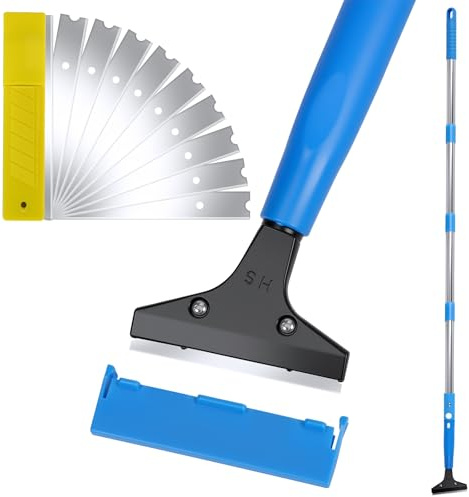 Floor Scraper, Multifunctional Cleaning Shovel with 66inch Long Handle, 4 Inch Wide Blade Paint Scraper with 10PCS Extra Blades, Remover Tool for Floors, Walls, Glass & Wallpaper Removal
