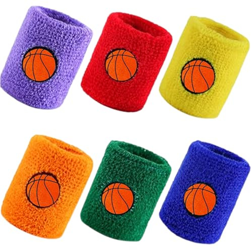 6 Pièces Absorbants Poignet Bandeau Bracelets de Sport pour Enfants Bandeaux de Poignet Élastiques en Éponge Coloré Poignets Bandeau pour Sport Course À Pied Exercice Football Basket-Ball (A)