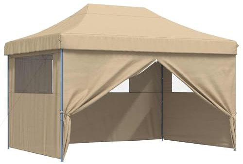 vidaXL Tenda Party Beige 279 x 410 x 315 cm Tessuto Oxford, Tendone per Giardino e terrazza, rifugio per Eventi, Gazebo all'aperto Portatile, Tenda Resistente ai Raggi UV, Montaggio Veloce, Resistent