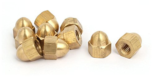 sourcing map 10pcs M6 Écrou borgne Filetage Femelle DIN1587 Dôme Cap Tête Hex Laiton Ton