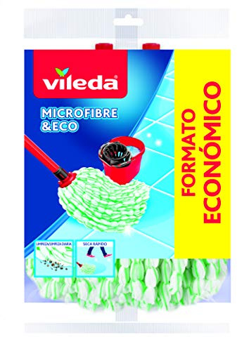 Vileda Eco-Mikrofaser-Wischmopp-Nachfüllpack, 100% Mikrofaser, große Reinigungs- und Saugfähigkeit, Grün und Weiß, 2 Stück